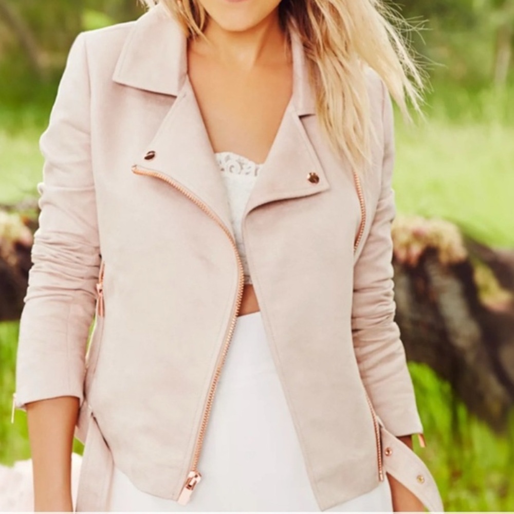 LC Lauren Conrad Runway Collection Beige Faux
Suede Moto Jacket
